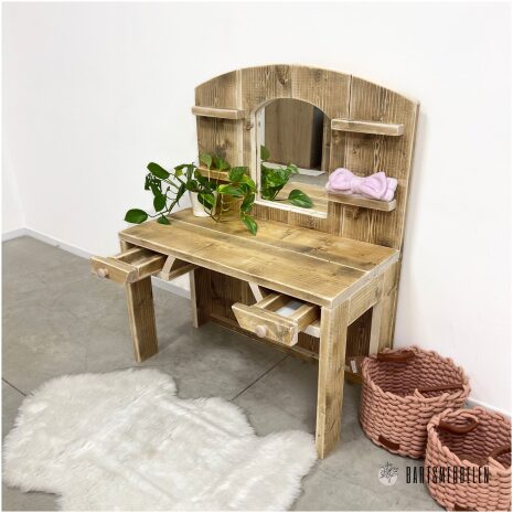 Steigerhouten kaptafel peuter met laatjes