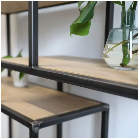 detail vakkenkast eikenhout en staal 2 - 140x200cm - transparant gespoten staal