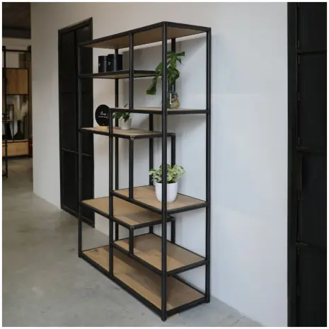 industriele vakkenkast eikenhout en staal 2 - 140x200cm - transparant gespoten staal