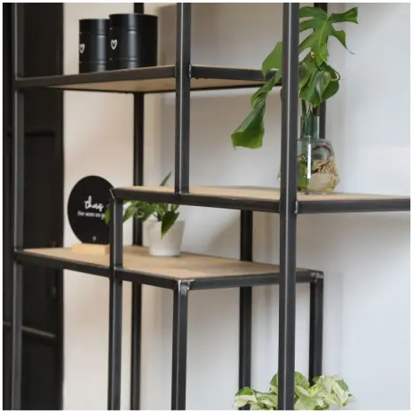 open vakken kast industrieel eikenhout en staal 2 - 140x200cm - transparant gespoten staal