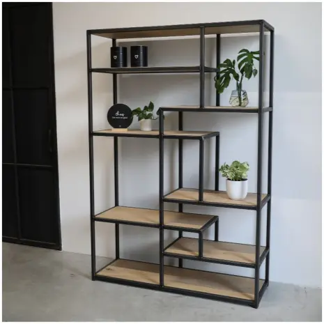 open vakkenkast industrieel eikenhout en staal 2 - 140x200cm - transparant gespoten staal