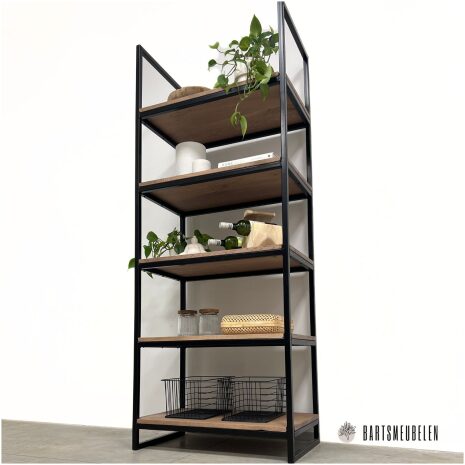 industriele Boekenkast vintage staal en eikenhout 4