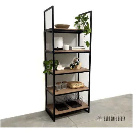 moderne Boekenkast vintage eikenhout en staal 4