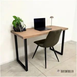 Bureau vintage eikenhout en staal amber