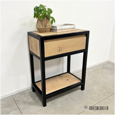 Haltafel eiken en staal breda