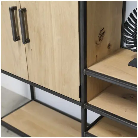 industriele vakkenkast eikenhout en staal 9 - 160cm breed x 200cm hoog - transparant gespoten stalen frame