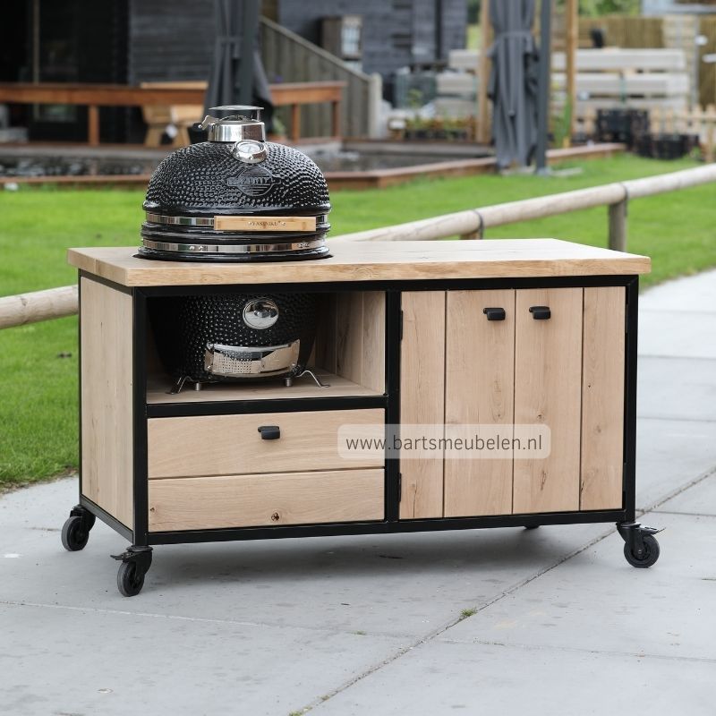 bbq tafel industrieel eikenhout en boomblad jim