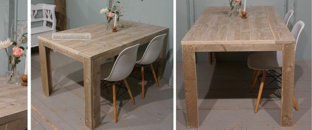 Steigerhouten eettafel met houten onderstel