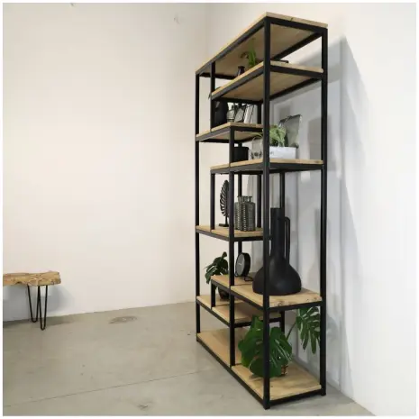 vakkenkast industrieel bart - open kast met vakken van eikenhout en staal in vele afmetingen