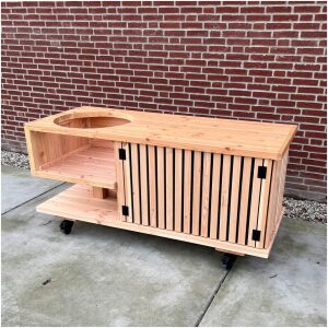 Buitenkeuken met latjes douglas hout op wielen