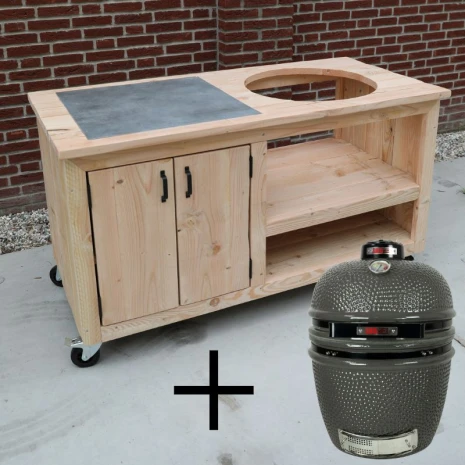 Buitenkeuken douglas met tegel en large kamado Grill Guru