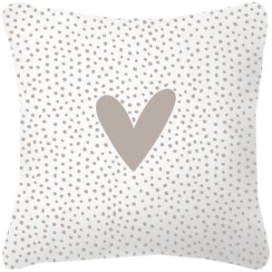 Tuinkussen wit met beige hart 40x40cm