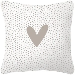 Tuinkussen wit met beige hart 40x40cm