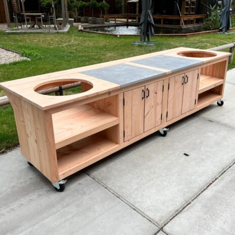 kamado tafel 310x90 met keramische tegels voor 2 kamados