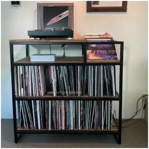 Platenspeler meubel industrieel op maat van eikenhout en staal