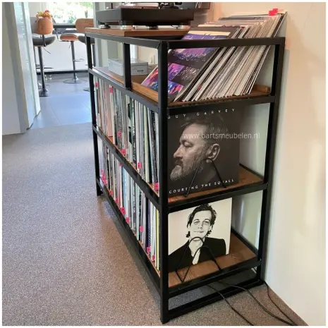 Platenspeler meubel industrieel van eikenhout en staal