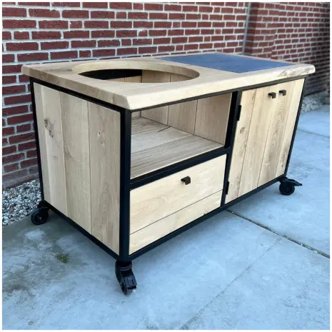 bbq tafel james van eikenhout met opbergkasten en lade