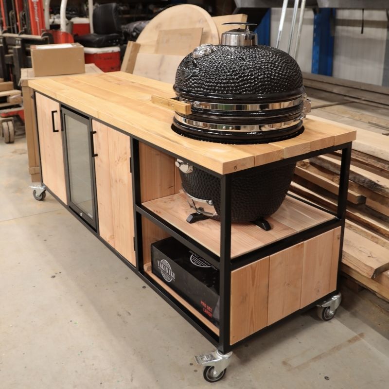 Douglas buitenkeuken industrieel op maat met koelkast en kamado Yakiniku large