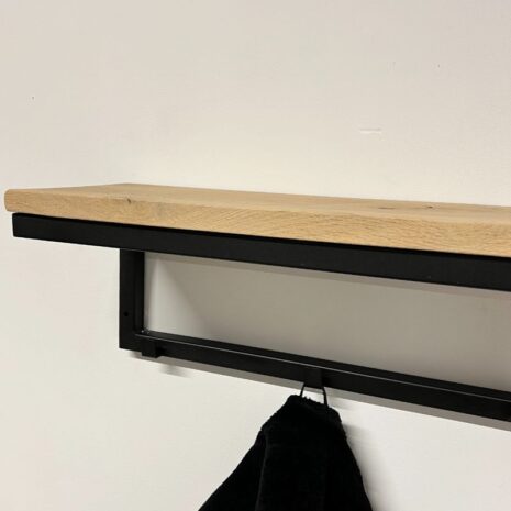 Industrieel wand kapstok 120cm - enkele rij - van eikenhout en staal