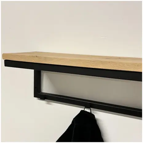 Industrieel wand kapstok 120cm - enkele rij - van eikenhout en staal