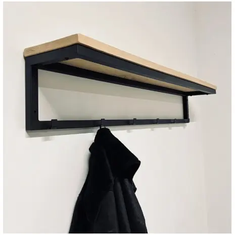 Industrieel wand kapstok 120cm enkele rij van eikenhout en staal