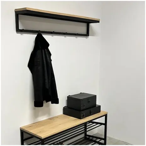 Industriele kapstok aan de muur 120cm enkele rij van eik en staal