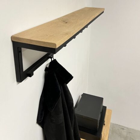 Industriele wandkapstok 120cm enkele rij van eik & staal