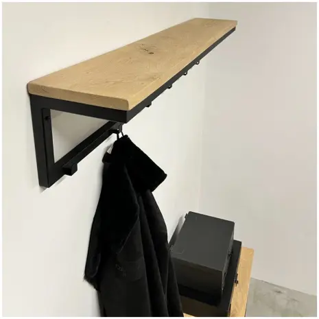 Industriele wandkapstok 120cm enkele rij van eik & staal