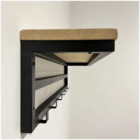 Industriele wandkapstok 100 cm - enkele rij - van eikenhout en staal