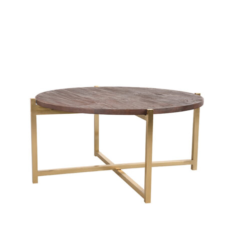 Mangohouten bijzettafel Dox, LABEL51, 70x70x35cm, espresso mangohout en goud stalen onderstel