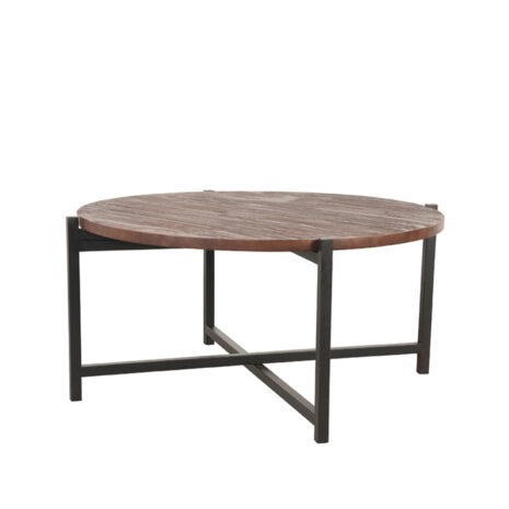 Mangohouten salontafel Dox, LABEL51, 70x70x35cm, espresso mangohout en metaal zwart onderstel