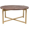 Mangohouten bijzettafel Dox, LABEL51, 70x70x35cm, espresso mangohout en goud staal onderstel