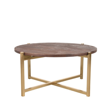 Mangohouten bijzettafel Dox, LABEL51, 70x70x35cm, espresso mangohout en goud staal onderstel