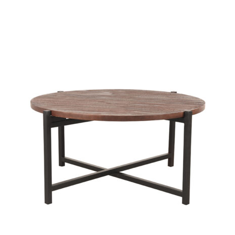 Mangohouten bijzettafel Dox, LABEL51, 70x70x35cm, espresso mangohout en zwart onderstel metaal