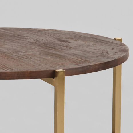 Mangohouten bijzettafel Dox, LABEL51, 70x70x35cm, espresso mangohout en goud metalen onderstel