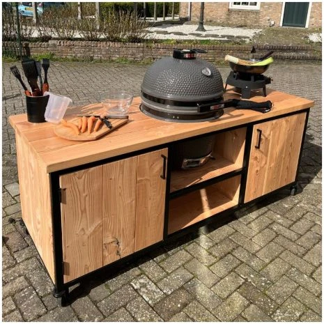 Douglas buitenkeuken industrieel+ Grill Guru kamado & kookpit + wokpan