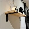 Eikenhouten wandplank 4cm dik + dragende plankdragers zwart metaal - detail plankdrager