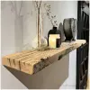 Wandplank oud eiken spoorbiels 4cm + plankdragers zwart