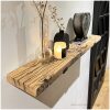 Wandplank oud eiken spoorbiels 4cm + plankdragers zwart metaal