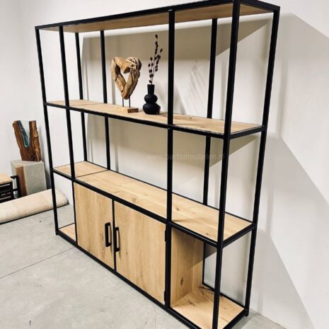 industriele wandkast eiken met stalen frame lauren