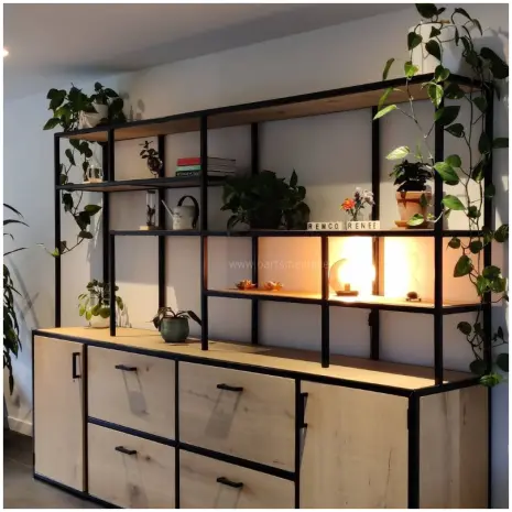 wandkast industrieel zeeland eik en staal 300x210cm