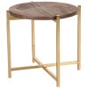 Mangohouten bijzettafel Dox, LABEL51, 40x40x40cm, espresso mangohout en goud metaal onderstel