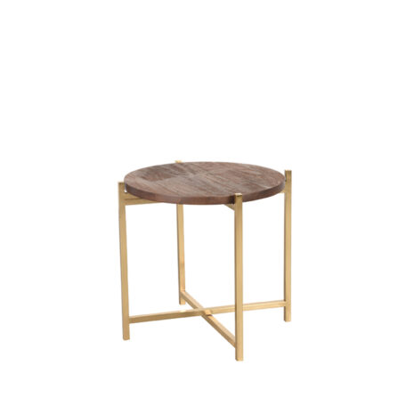 Mangohouten bijzettafel Dox, LABEL51, 40x40x40cm, espresso mangohout en goud metaal onderstel