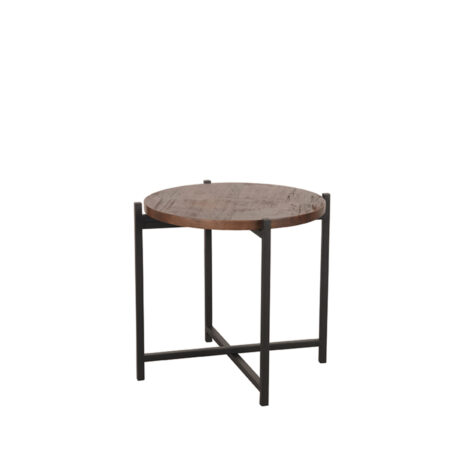 Mangohouten bijzettafel Dox, LABEL51, 40x40x40cm, espresso mangohout en zwart onderstel metaal