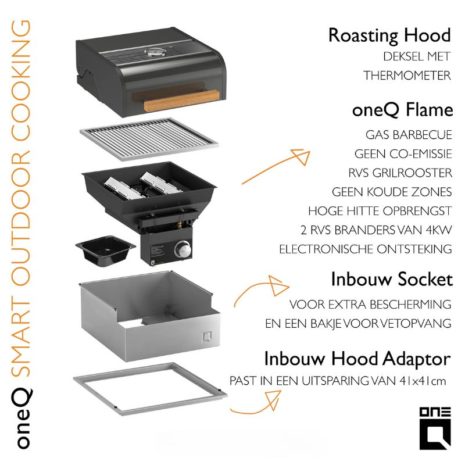 ONEQ - Flame inbouwset met grilldeksel + uitleg