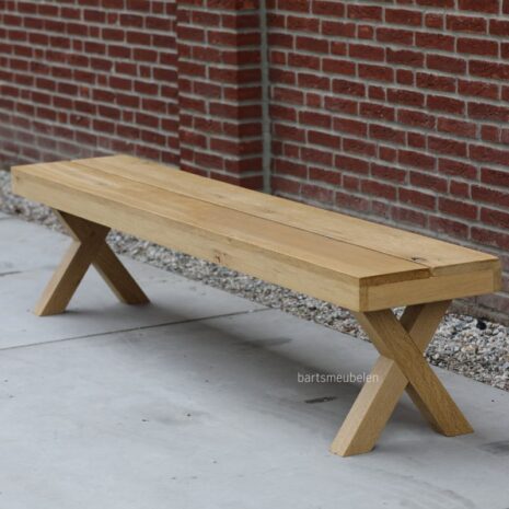 eikenhouten tuinbankje met x-poot zonder rugleuning