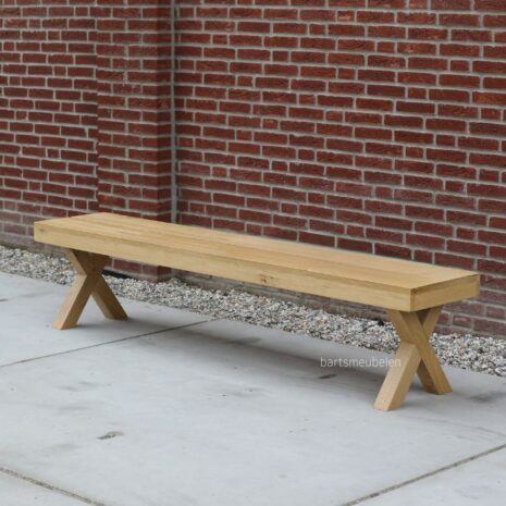 tuinbankje eikenhout met houten x-poot zonder rug