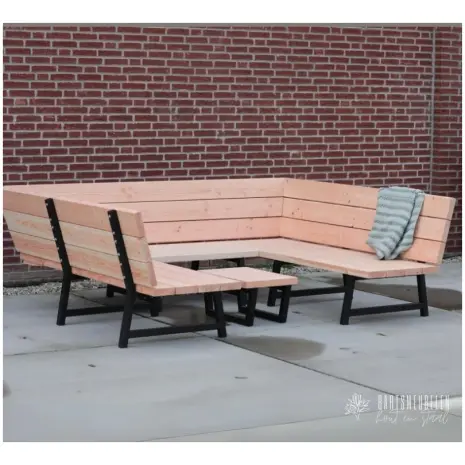 Loungebank U-vormig douglas met stalen frame zwart