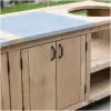 Buitenkeuken van eiken met keramische tegels en ruimte voor 2 kamado's