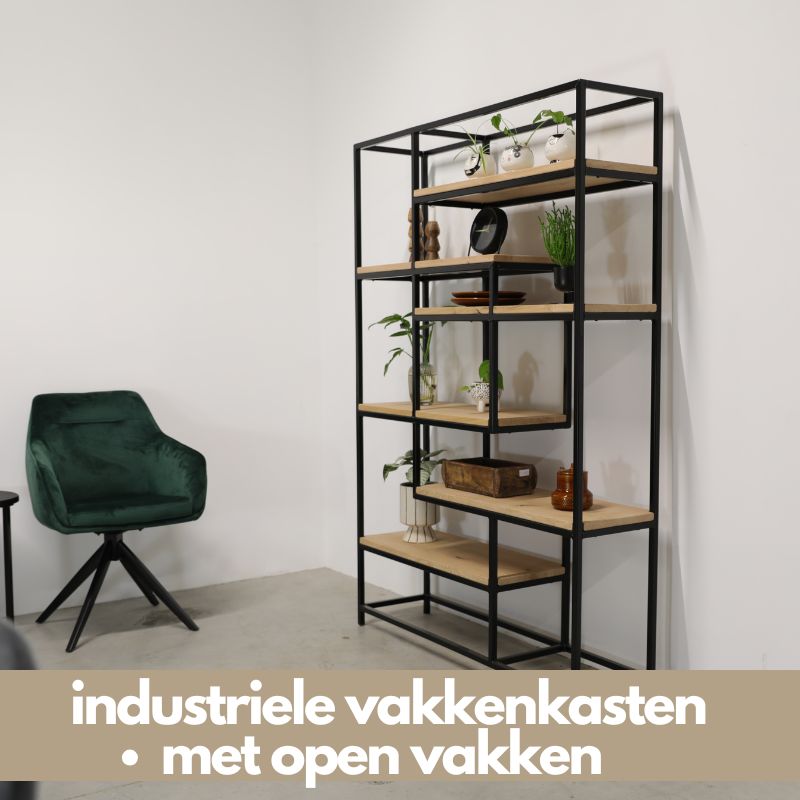 industriele vakkenkast met open vakken indeling